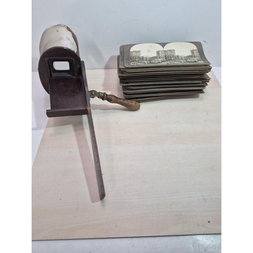 Antique Wooden Stereoscope Viewer with Keystone View Co WWI Stereoview 43 Cards